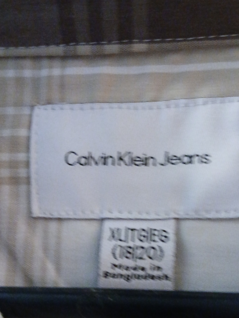 Calvin Klein Brown and Beige Plaid Long-Sleeve Button-Down Shirt - Picture 2 of 4